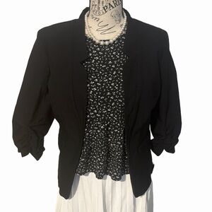 by & by Black Women's 3/4 Ruffled Sleeves Blazer
